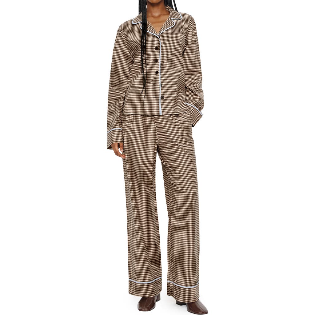 Reformation Coco Contrast Piping Stretch Organic Cotton Pajamas In Brown