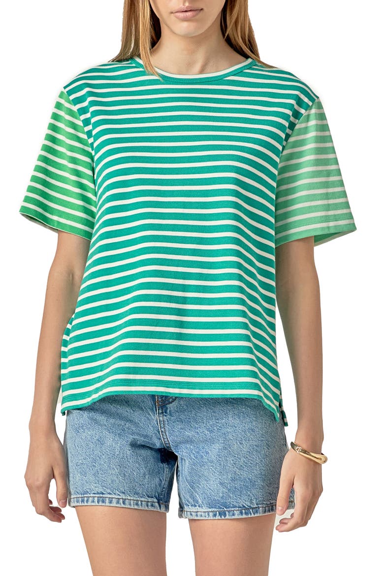 Colorblock Stripe Cotton T-Shirt, Main, color, GREEN