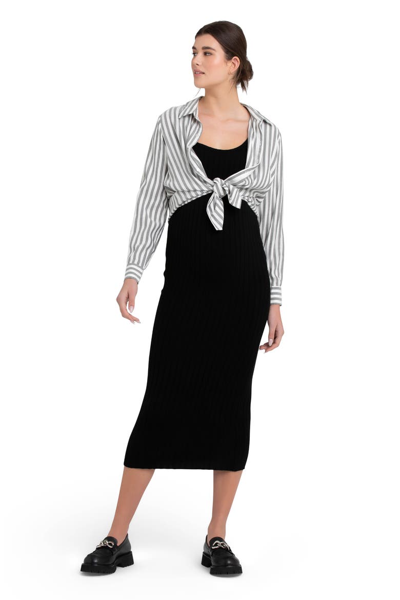 Lou Stripe Maternity/Nursing Button-Up Shirt, Alternate, color, BLACK / WHITE