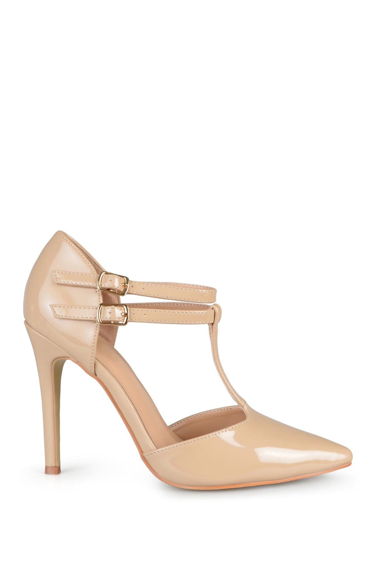 Journee Collection Patent T-Strap Pump - Wide Width Available, Alternate, color, Nude