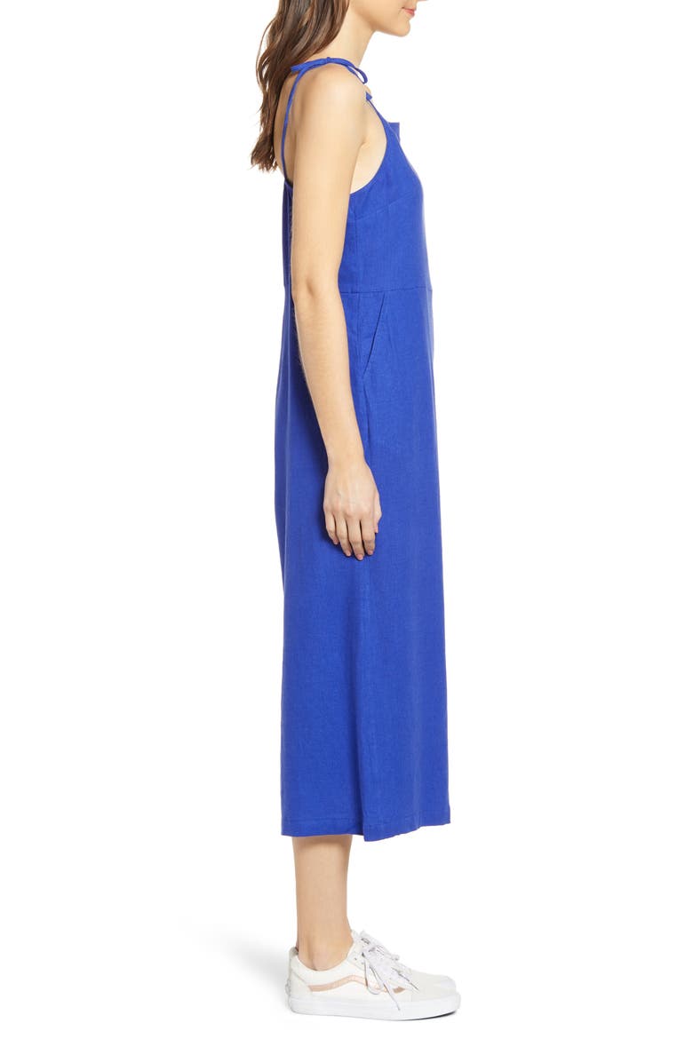 Square Neck Linen Blend Crop Wide Leg Jumpsuit, Alternate, color, BLUE CLEMATIS