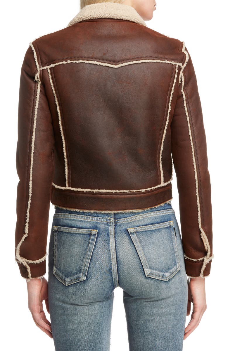 Saint Laurent Genuine Shearling Trucker Jacket, Alternate, color, 