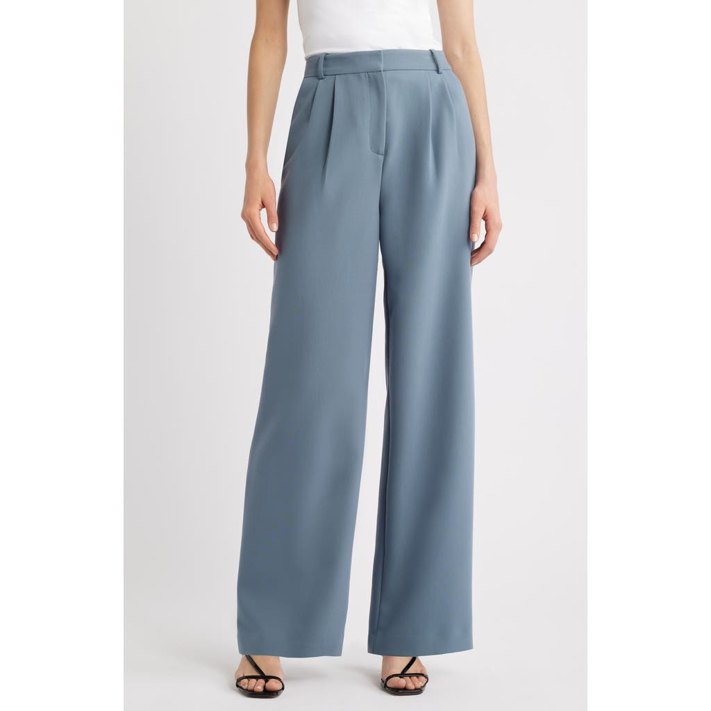 Open Edit Pleated Wide Leg Pants In Blue Weather