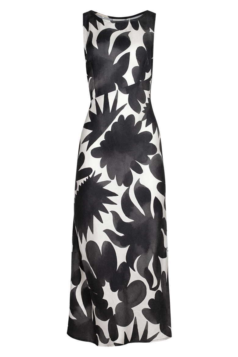 Malikoh Boat-Neck Open-Back Printed Midi Dress, Main, color, Facula Black