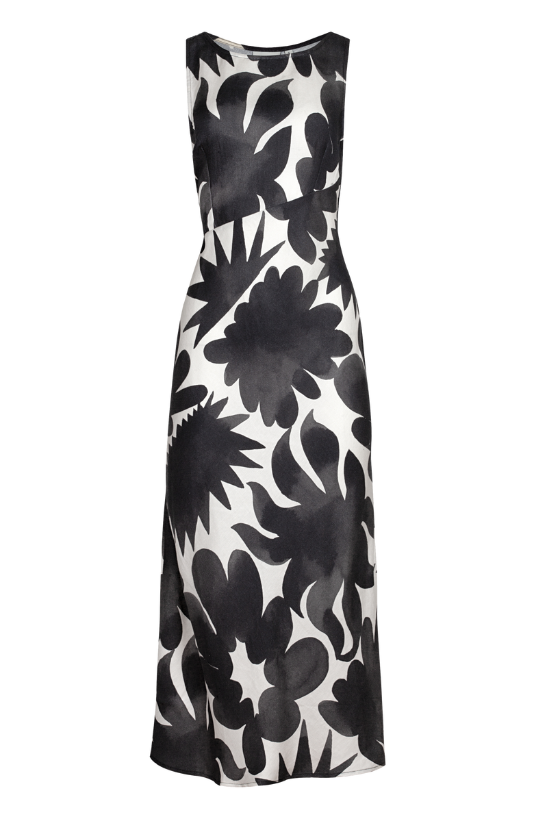 Untitled in Motion Malikoh Boat-Neck Open-Back Printed Midi Dress, Main, color, Facula Black