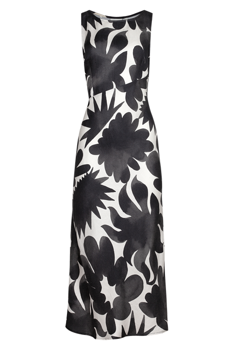 Malikoh Boat-Neck Open-Back Printed Midi Dress