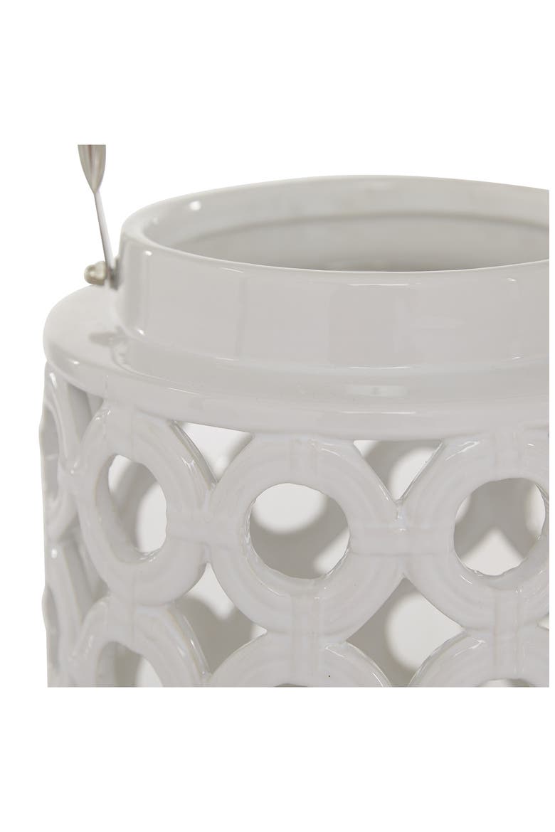 White Ceramic Circles Pillar Candle Lantern with Cut Out Design, Alternate, color, WHITE