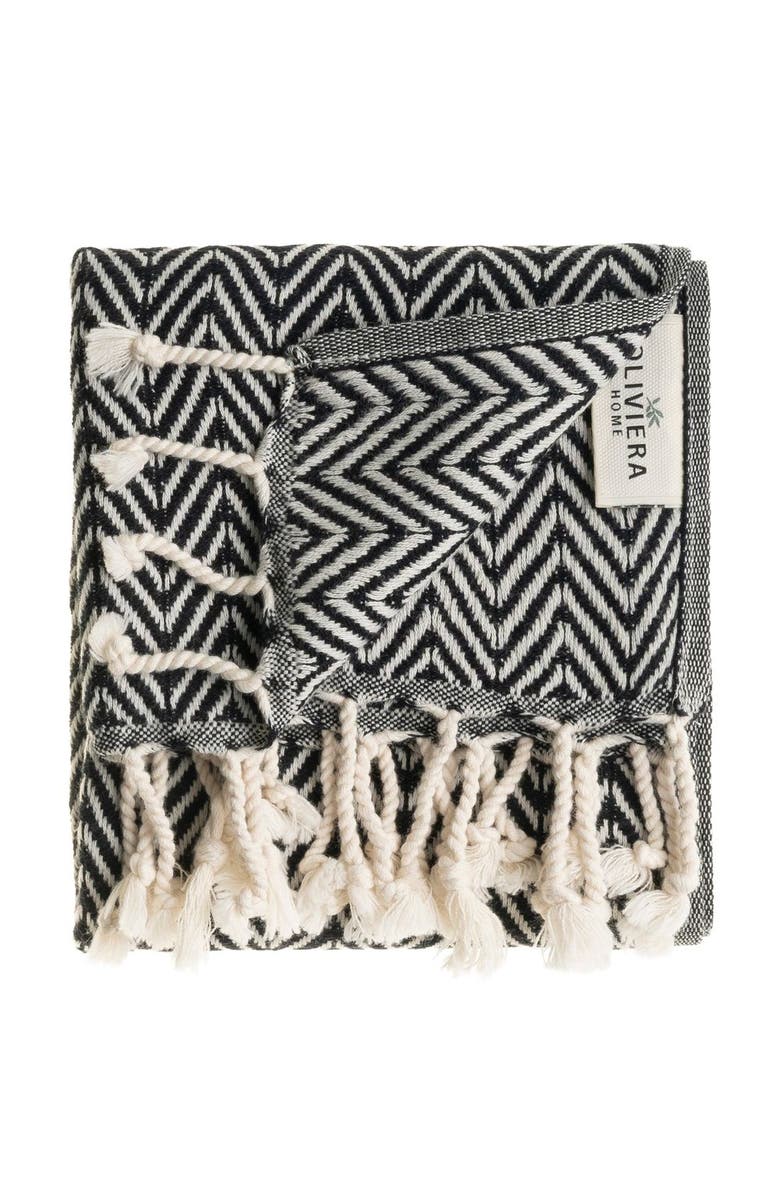 Oliviera Home Herringbone Turkish Cotton Hand Towel Bundle, Alternate, color, Black