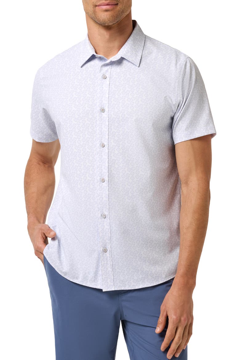 Techwoven Sunlight Floral Short Sleeve Performance Button-Up Shirt, Main, color, WHITE