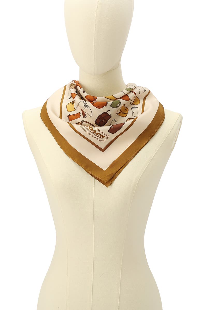 COACH Originals Print Silk Square Scarf, Alternate, color, Ochre/ Maple