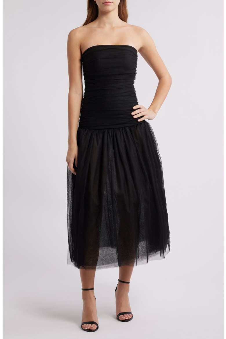 Strapless Tulle Cocktail Dress, Main, color, BLACK