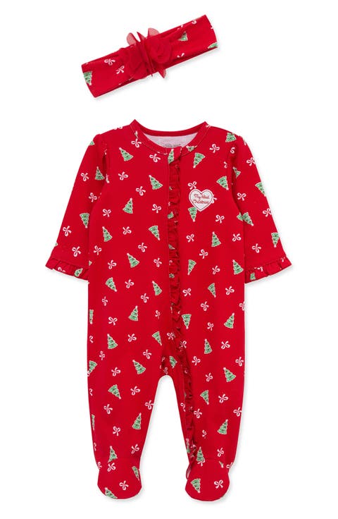 Pretty Trees Holiday Footie & Headband Set (Baby)