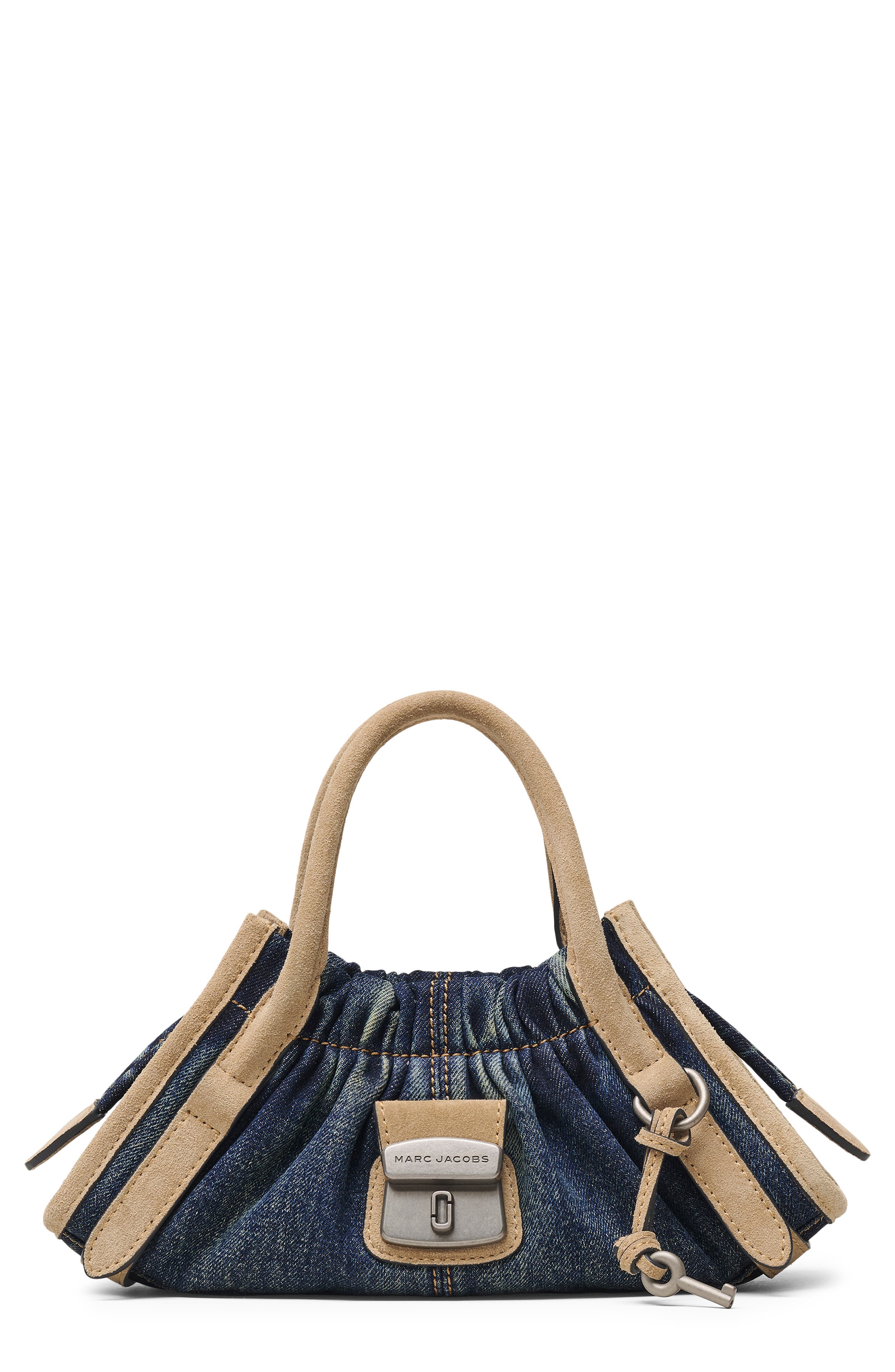 Marc Jacobs The Small Cristina Denim Suede Satchel, Main, color, Dark Wash Indigo