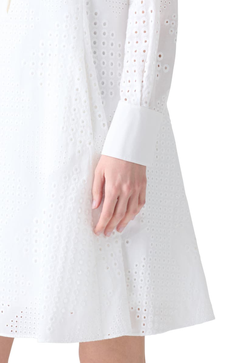 Akris punto Diamond Eyelet Long Sleeve Cotton Poplin Shirtdress, Alternate, color, Cream