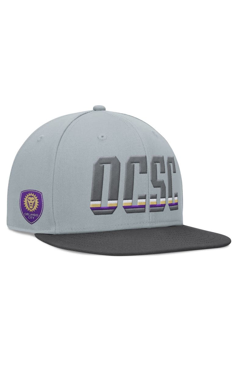 FANATICS Men's Fanatics Branded Gray Orlando City SC Smoke Snapback Hat, Main, color,