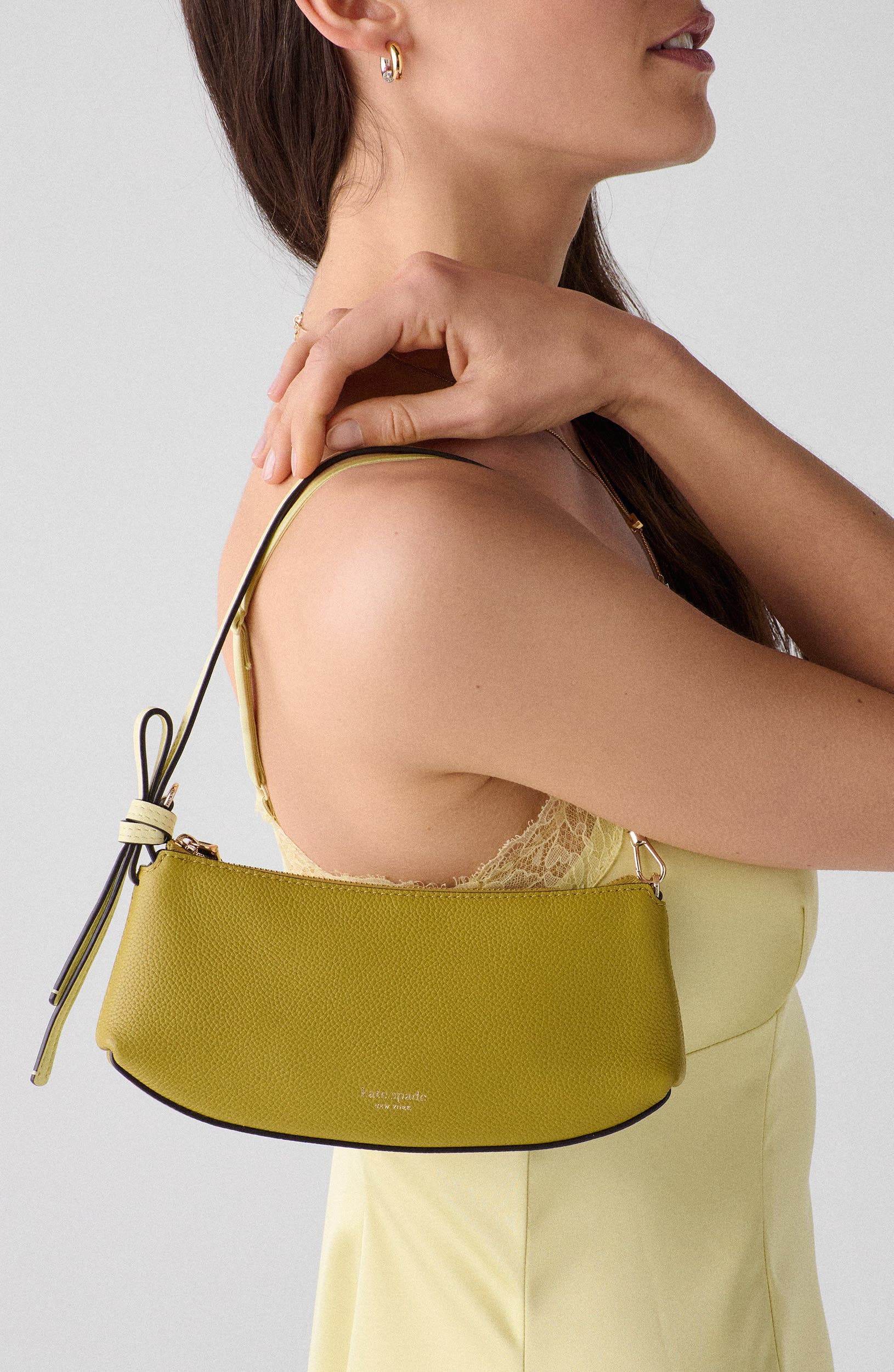 Kate Spade New York loop colorblock pebble leather pochette shoulder bag, Alternate, color, Laurel Leaf