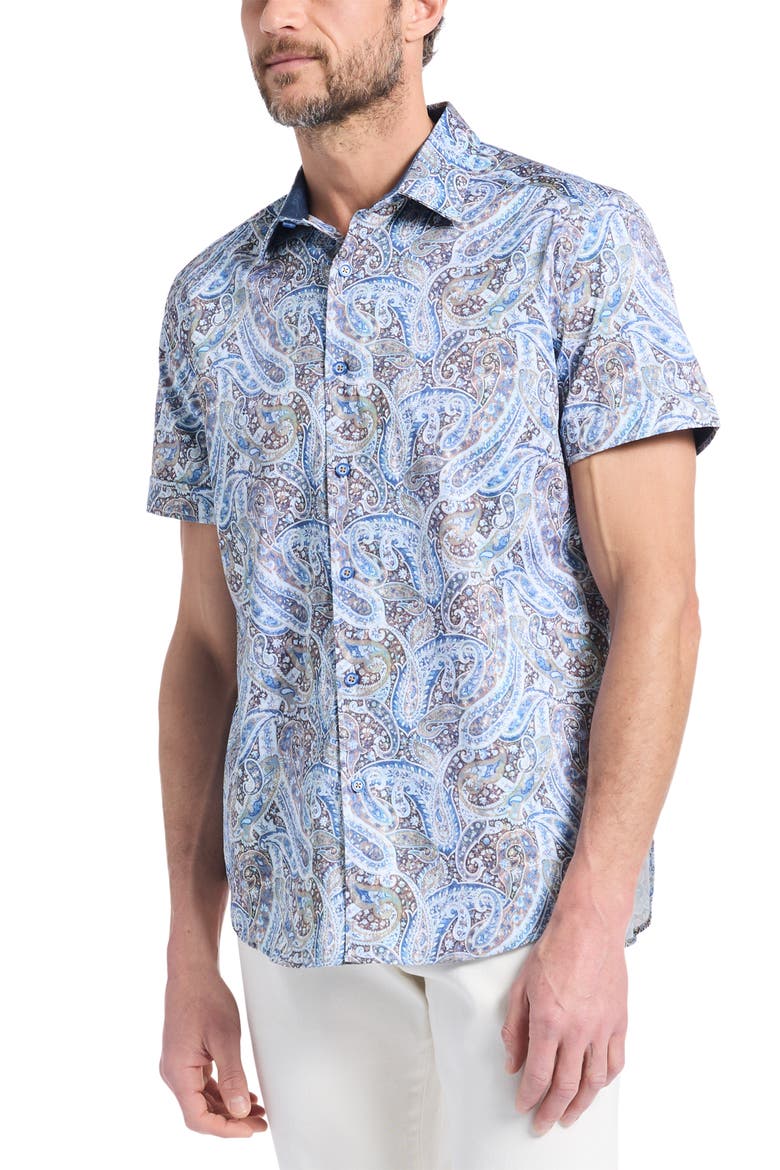 Melrose Short Sleeve Stretch Cotton Button-Up Shirt, Alternate, color, MULTI