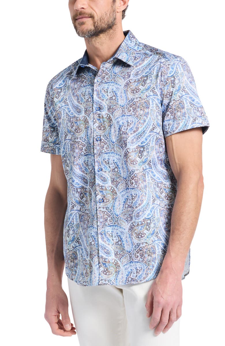 Robert Graham Melrose Short Sleeve Stretch Cotton Button-Up Shirt, Alternate, color, Multi