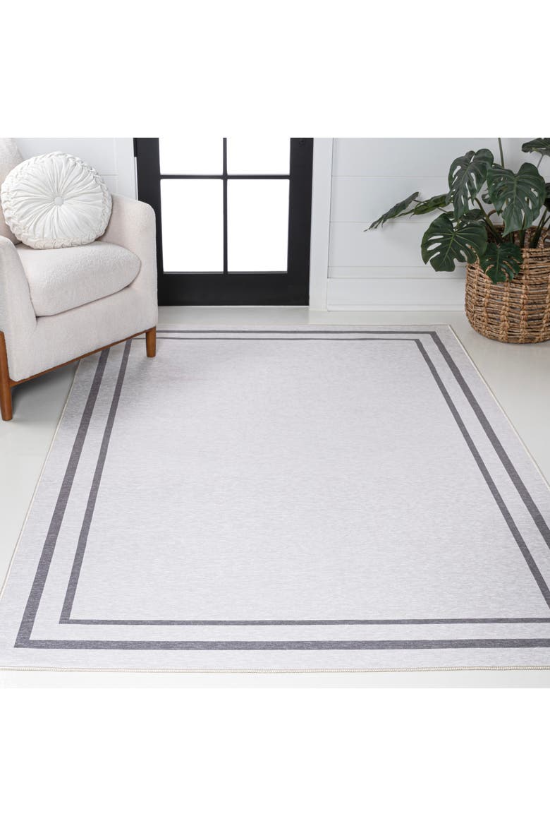 Sloane Classic 2-Stripe Border Washable Area Rug, Alternate, color, Grey/White