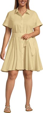 Lands' End Plus Size Linen Blend Button Front Dress with Godets