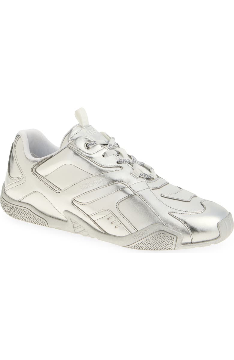 Versace Galaxia Metallic Leather Sneaker, Main, color, Silver