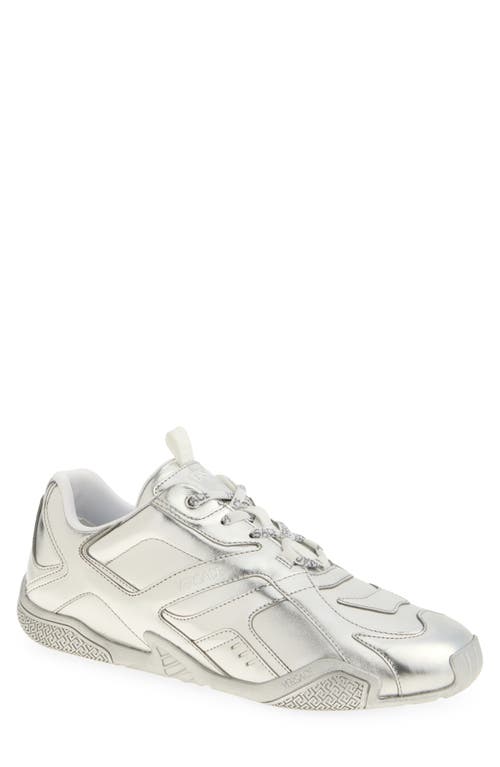 Versace Galaxia Metallic Leather Sneaker In Silver