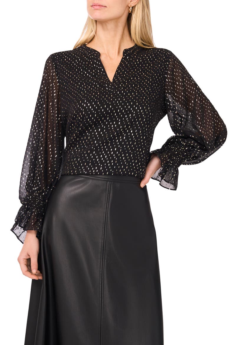 Foil Print Chiffon Top, Main, color, RICH BLACK