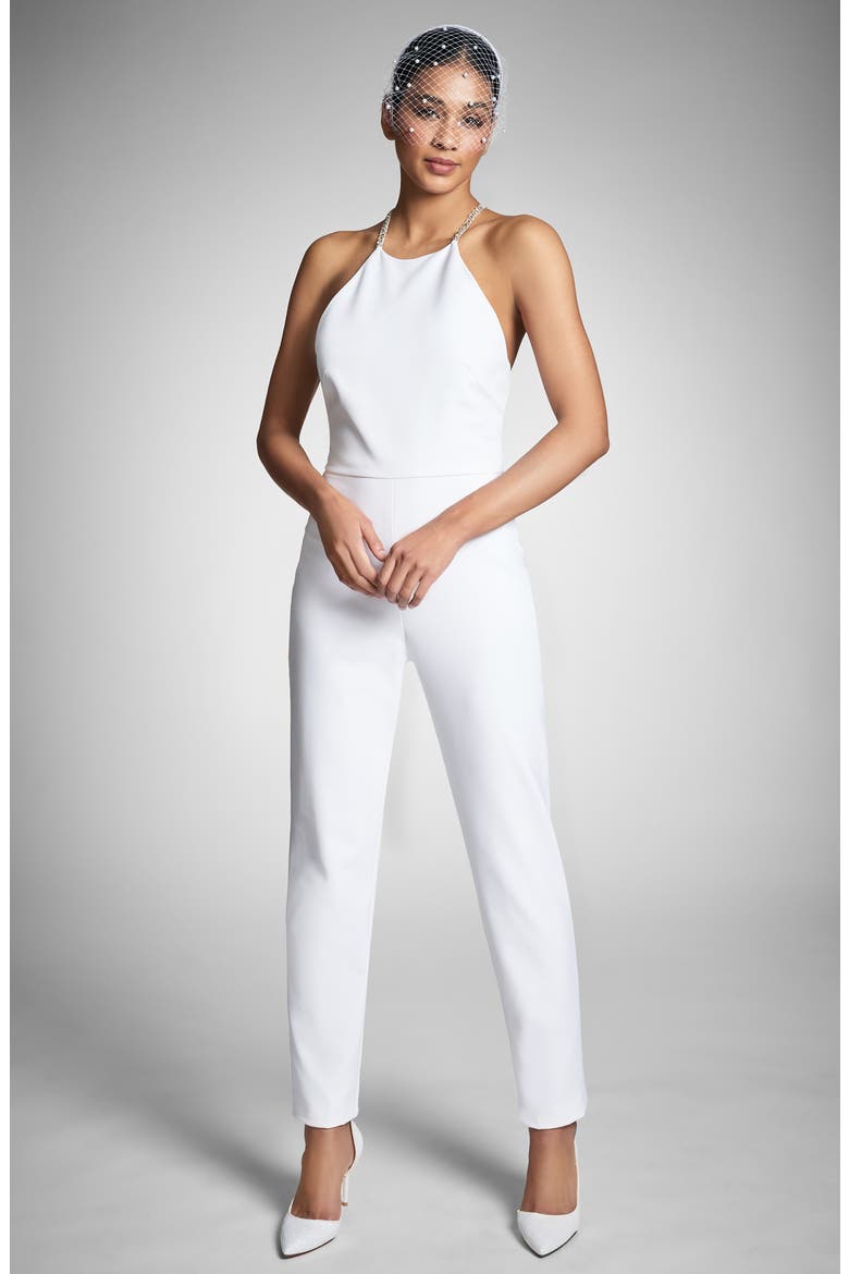 Alexa Crystal Detail Halter Neck Jumpsuit, Alternate, color, IVORY