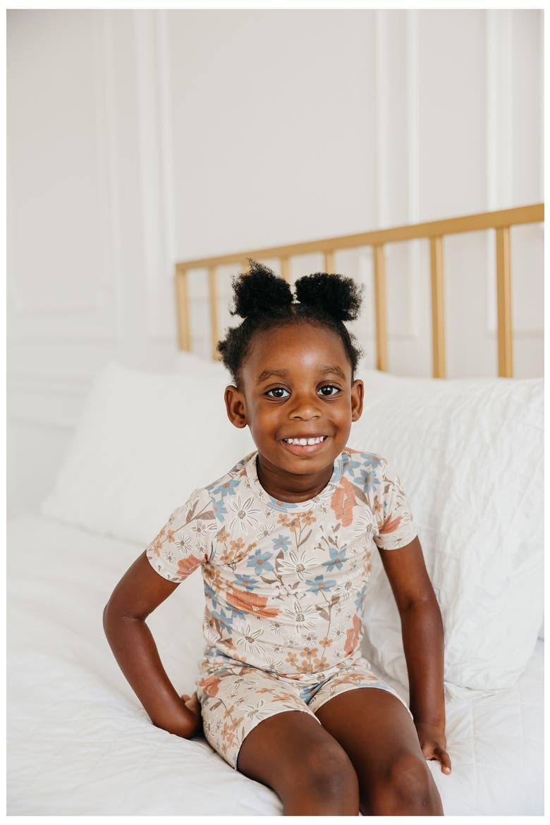 Kids' Eden Floral Print Fitted Two-Piece Short Pajamas, Alternate, color, BEIGE MULTI