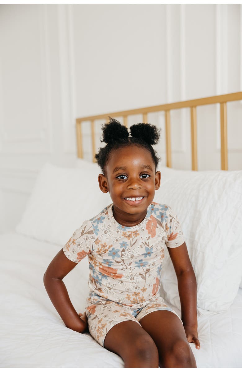 Copper Pearl Kids' Eden Floral Print Fitted Two-Piece Short Pajamas, Alternate, color, Beige Multi