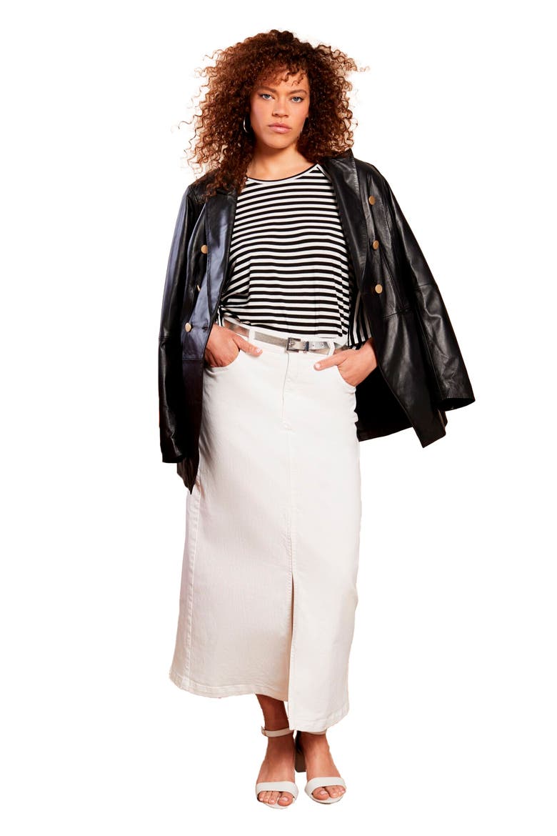 Front Slit Denim Midi Skirt, Main, color, IVORY