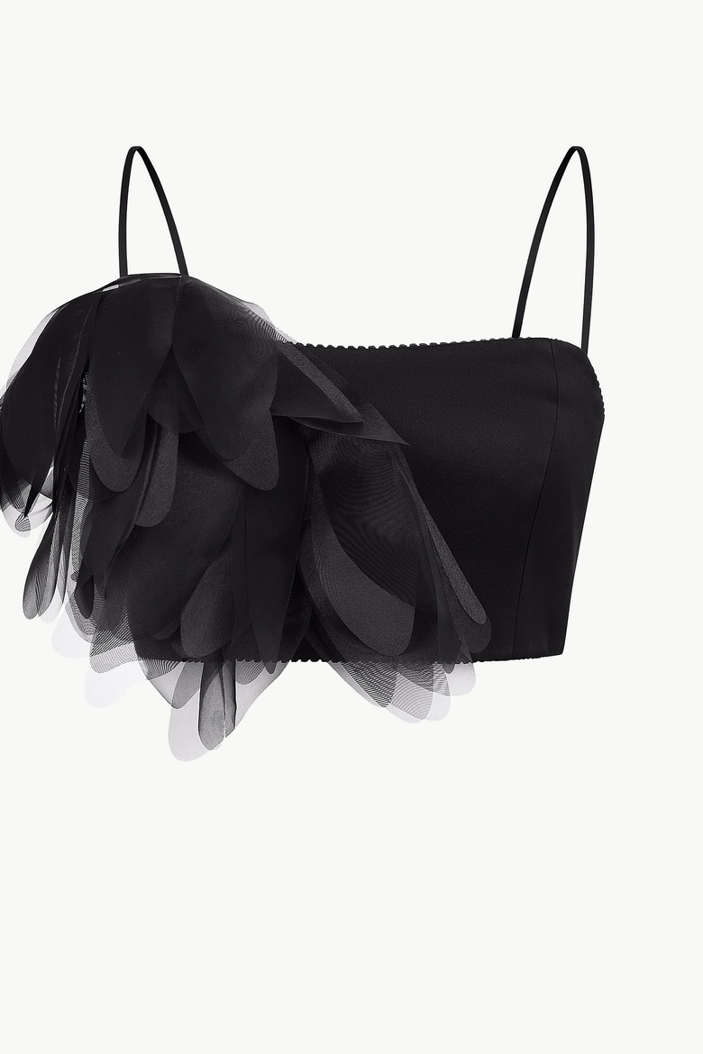 Cropped Top With Oversized Layered Floral Appliques, Main, color, Black