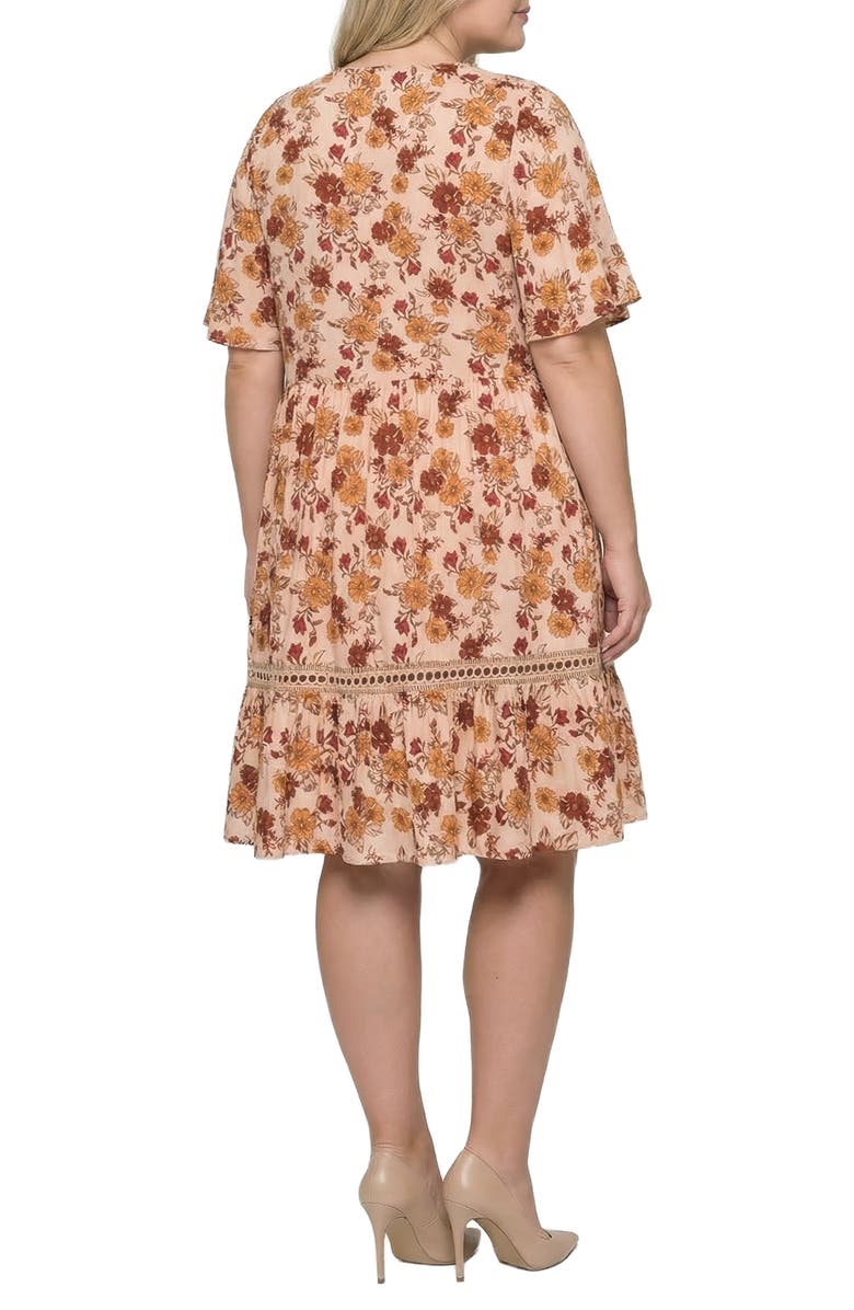 Standards & Practices Floral Print Crochet Lace Trim Dress, Alternate, color, Multi Floral