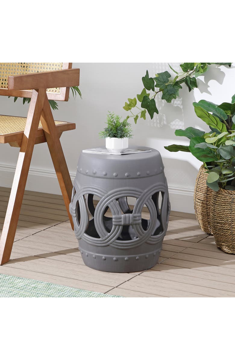 JONATHAN Y Lucky Coins 16" Chinese Ceramic Drum Garden Stool, Alternate, color, Matte Gray