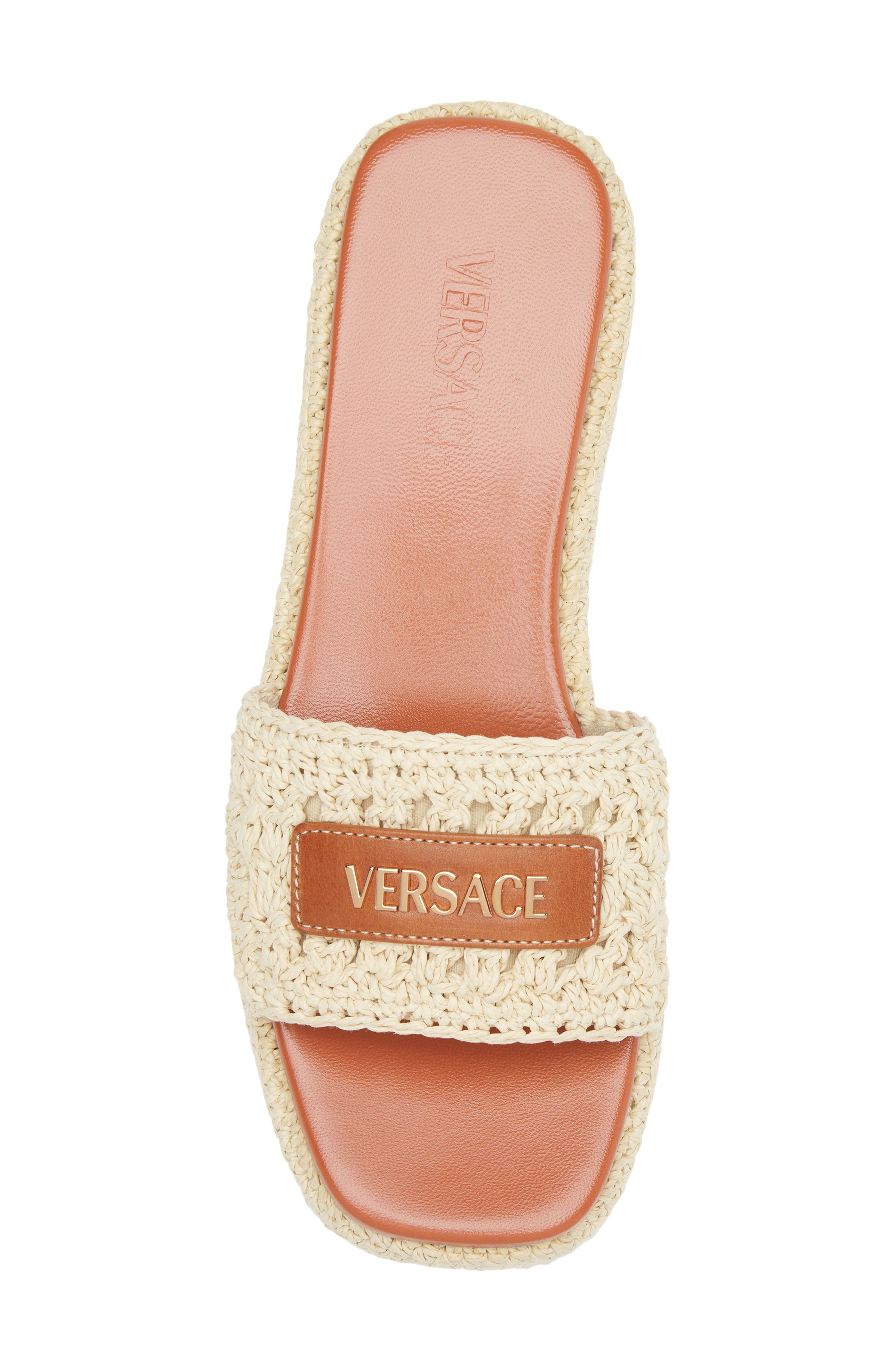 Versace Espadrille Platform Slide Sandal, Alternate, color, Natural Ambrer Gold