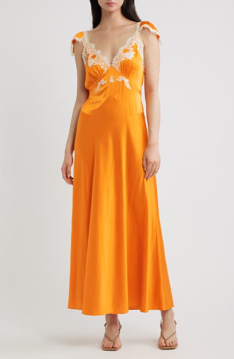 Fiona Lace Trim Silk Blend Maxi Dress