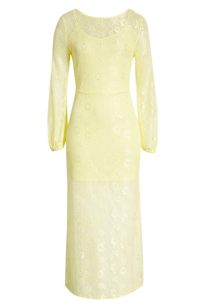 Sheer Lace Long Sleeve Maxi Dress, Alternate, color, YELLOW ELFIN
