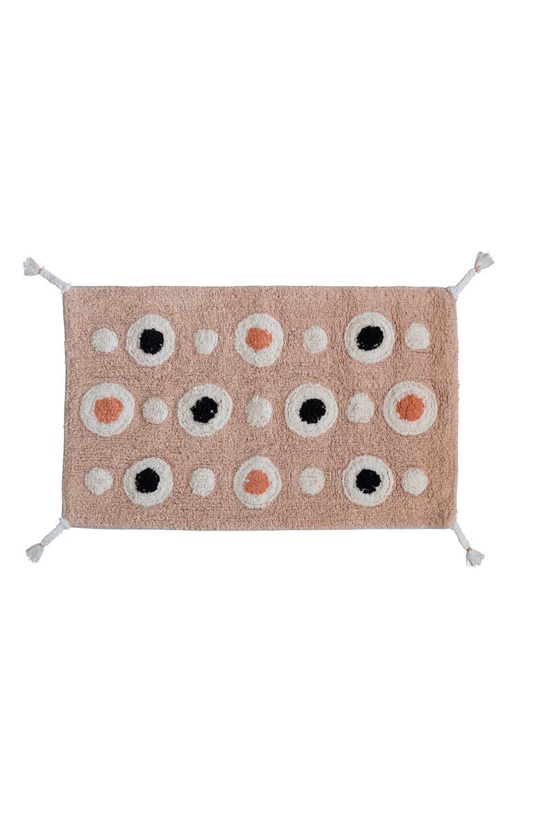 Storied Home Boho Cotton Tufted Bath Mat with Circle Pattern and Tassels, Main, color, Pink