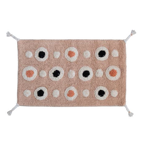 Boho Cotton Tufted Bath Mat with Circle Pattern and Tassels