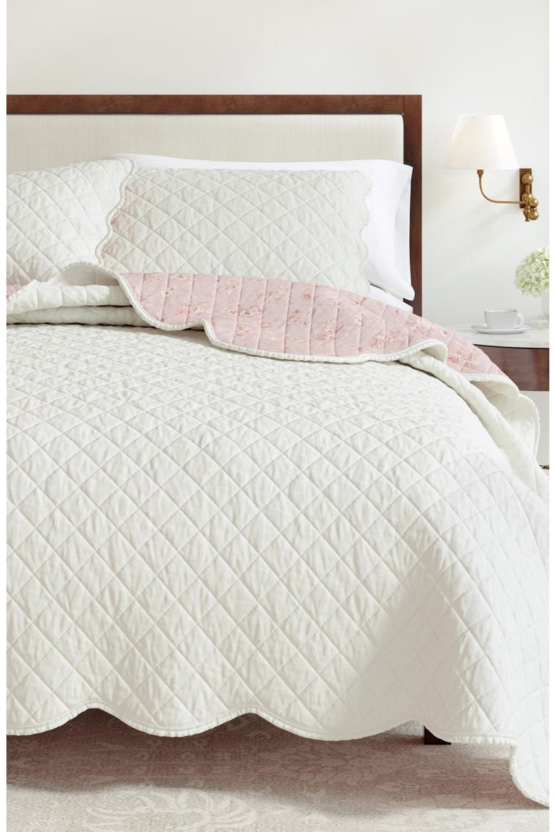 Floral Scalloped Cotton Quilt & Sham Set, Main, color, SPRING PETALS PEACH