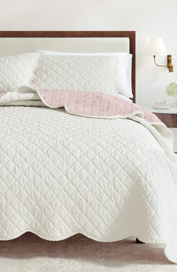 Woven & Weft Floral Cotton Quilt & Sham Set In Spring Petals Peach