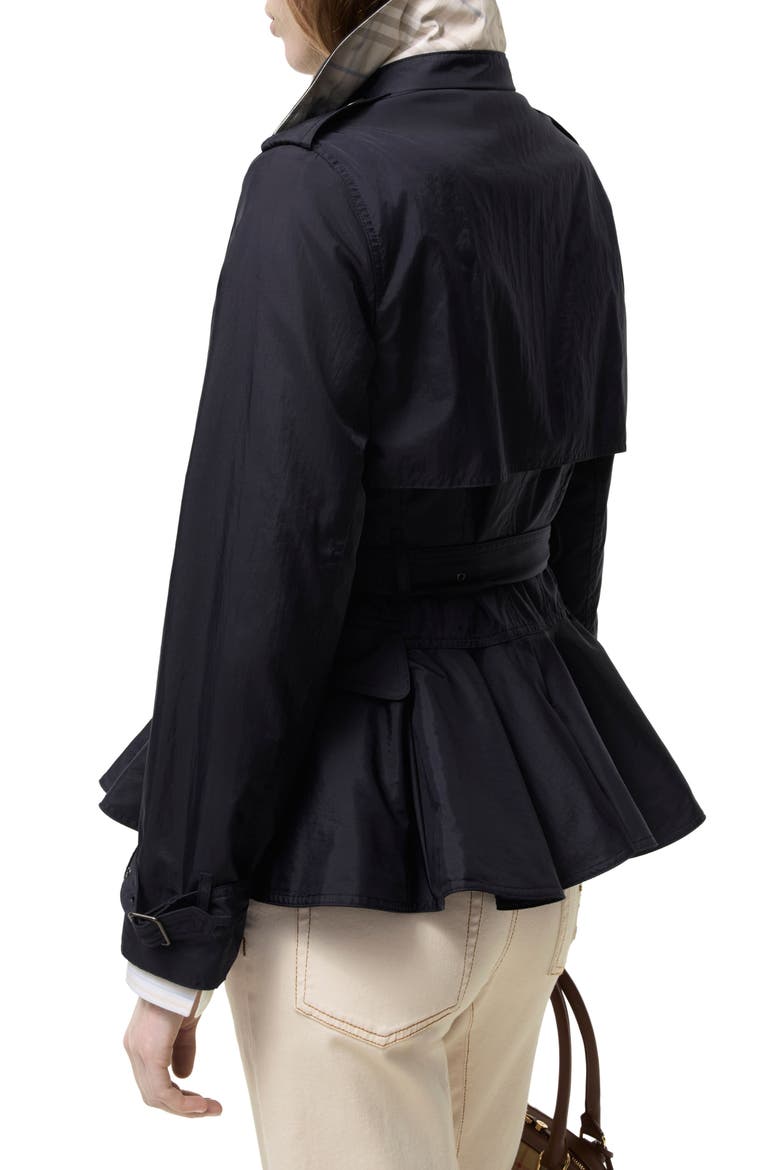 Pembury Belted Peplum Short Nylon Trench Coat, Alternate, color, NAVY