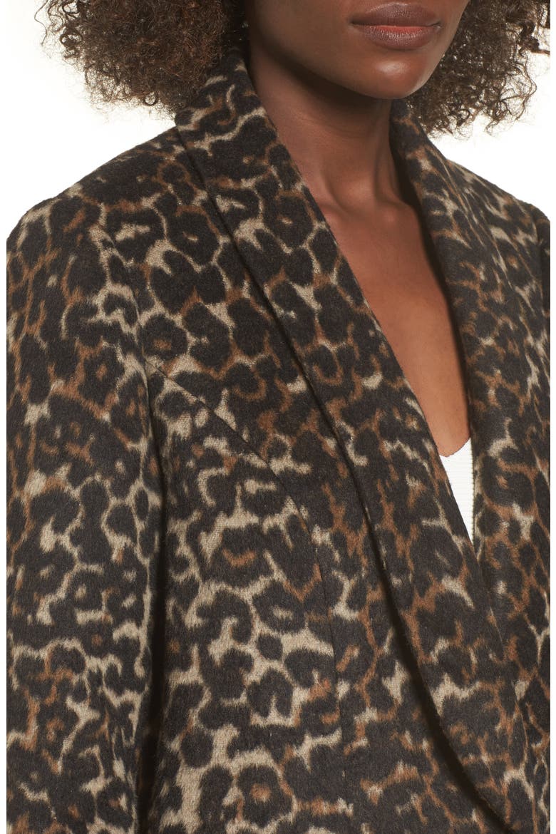 Longline Leopard Print Coat, Alternate, color, BLACK LEOPARD