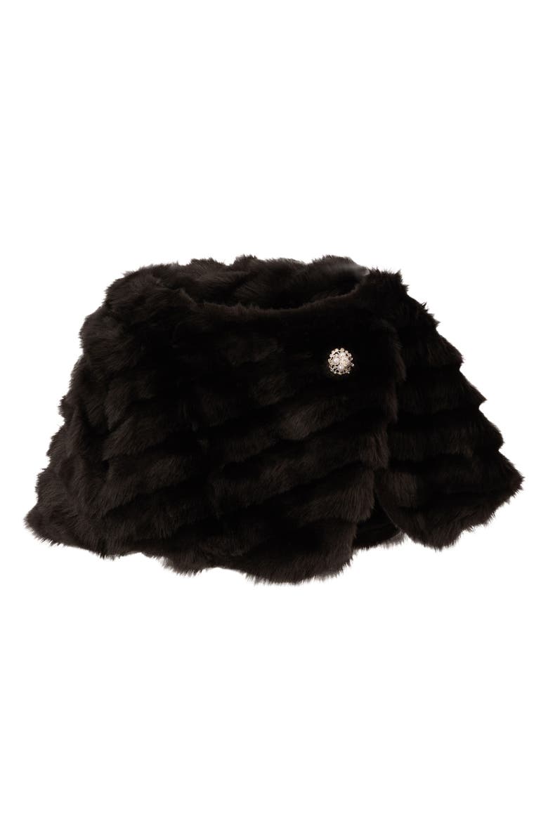 Adrianna Papell Brooch Detail Faux Fur Capelet, Alternate, color, 