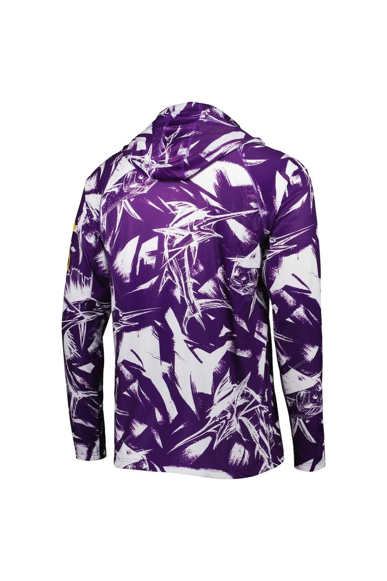 Men's Columbia Purple/White LSU Tigers Super Terminal Tackle Omni-Shade Raglan Long Sleeve Hoodie T-Shirt, Alternate, color, Purple