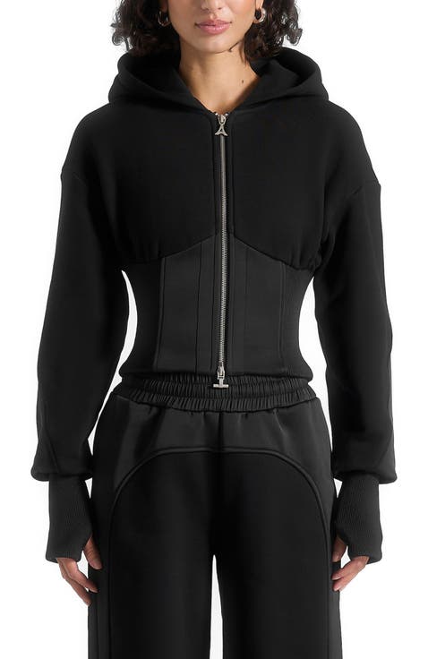 Brune Corset Jersey And Satin Zip Hoodie
