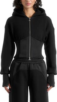 Manière De Voir Brune Corset Jersey And Satin Zip Hoodie