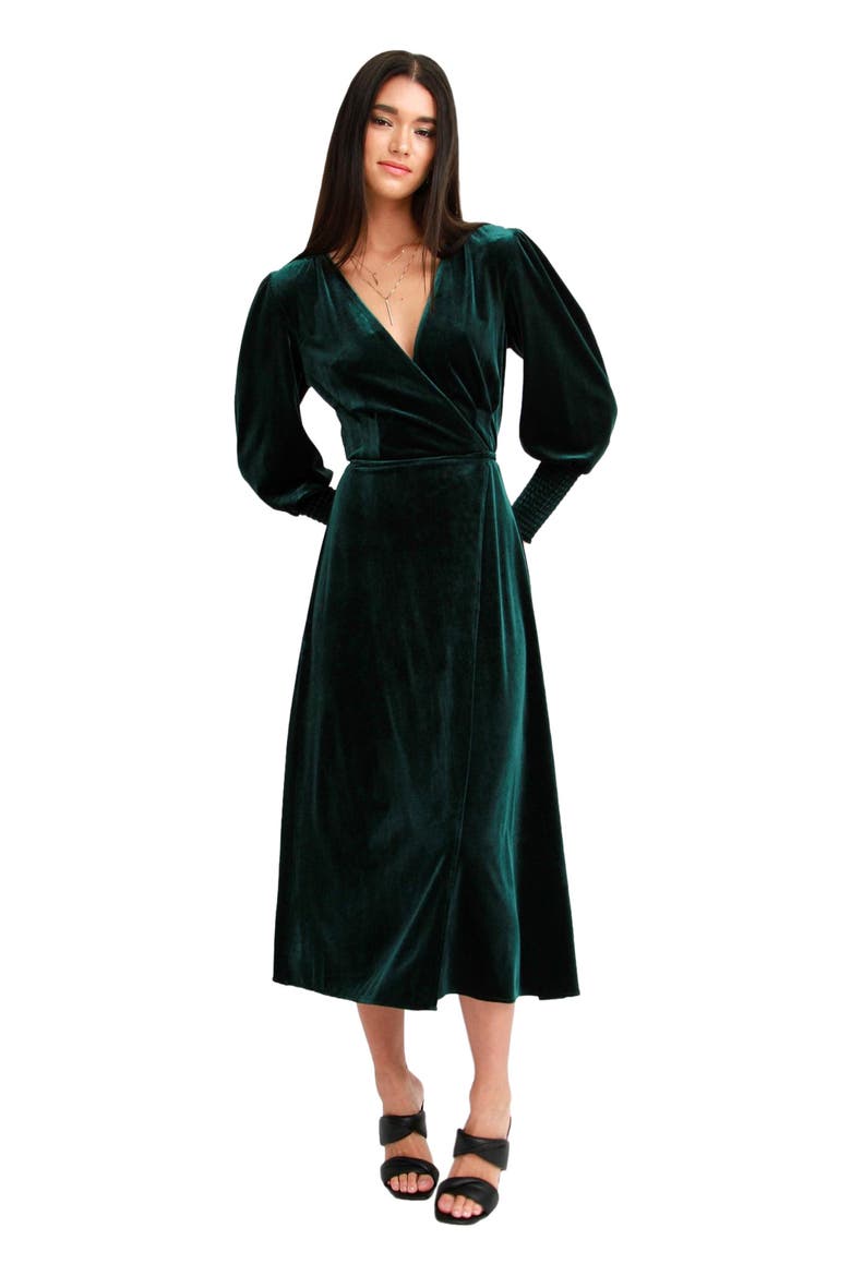 Current Mood Velvet Wrap Dress, Main, color, Dark Green