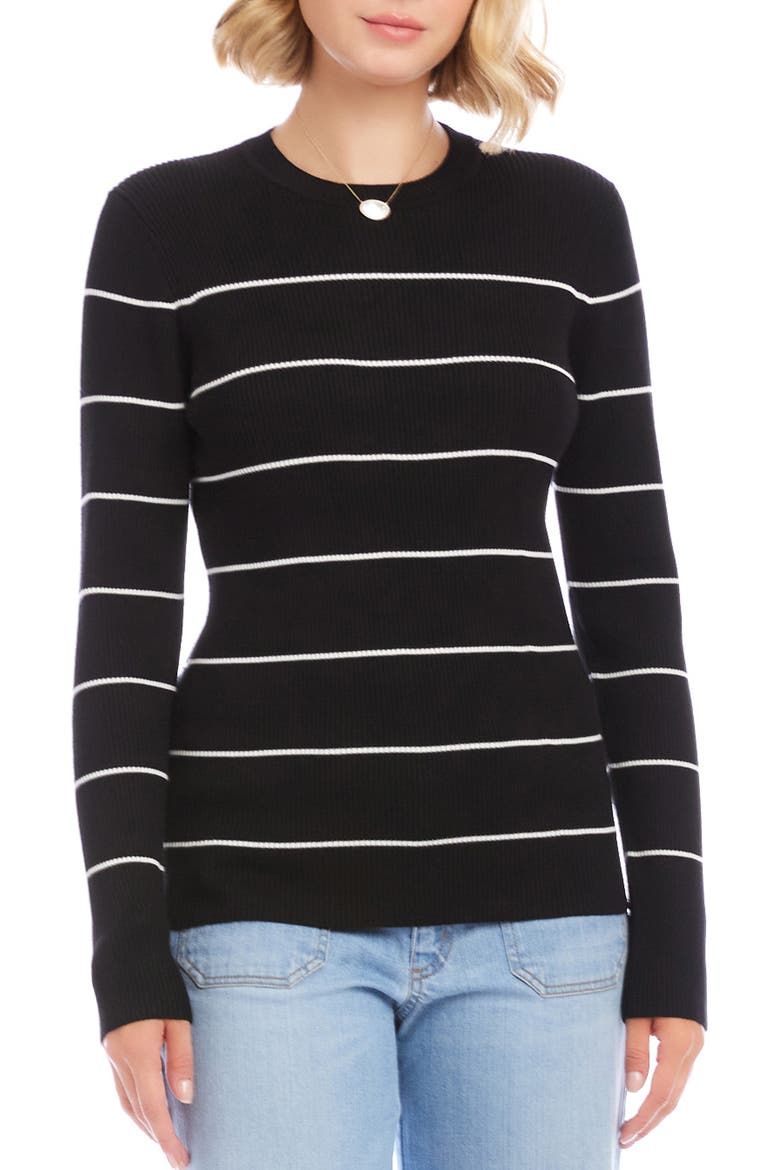 Stripe Rib Crewneck Sweater, Main, color, BLACK/ OFF WHITE