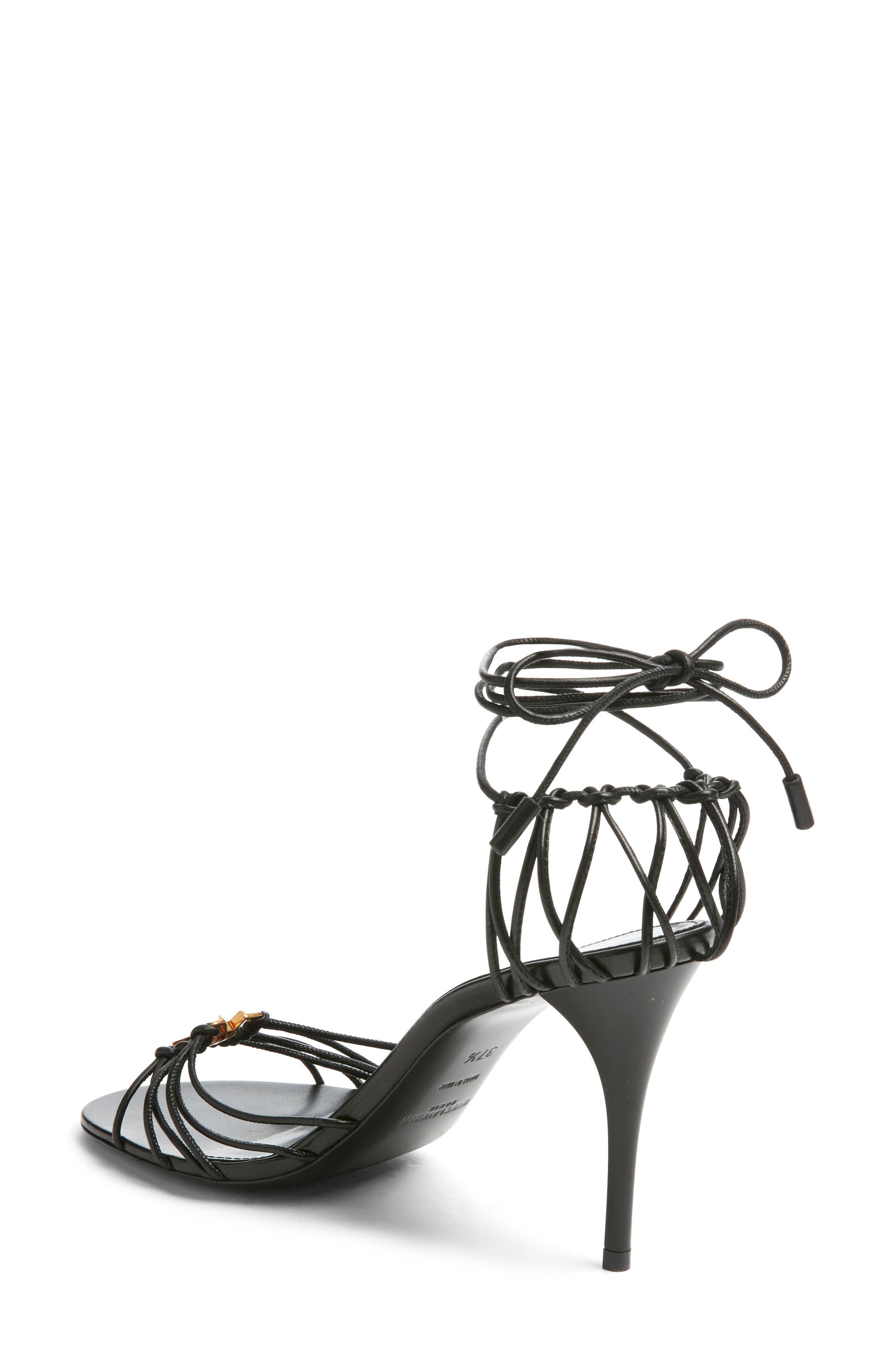 Saint Laurent Babylone Ankle Tie Sandal, Alternate, color, Noir